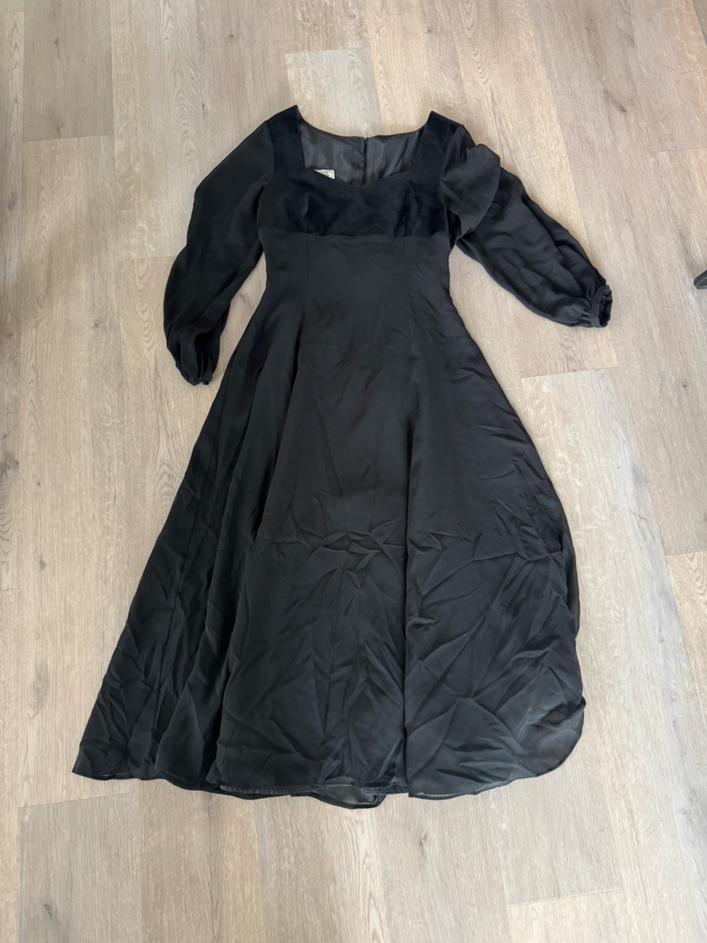 Laura Ashley Black Long Sleeve Square Neck Maxi Dress